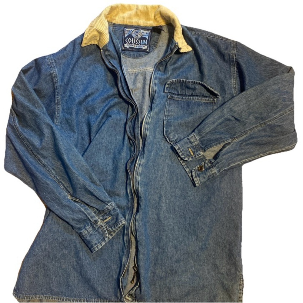 Vintage Denim Coliseum Shirt Jean Jacket 80s Trucker Corduroy Collar Medium EUC